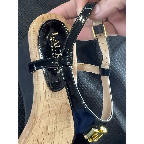 Lauren Ralph Lauren Naris Cork Wedge Sandals Buckle T-strap Thong Size 8.5 B - Picture 9 of 14